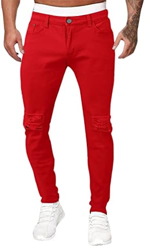 6 קצף גברים של ספורט מזדמן מוצק צבע קלאסי סגנון גבוהה למתוח הדוק חור קטן רגל ג 'ינס ז' אן גברים