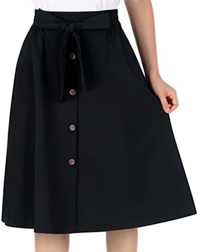חצאיות Midi של Bele Roy נשים עם כיסים - מותניים אלסטיים גבוהים קז'ן קו מזדמן