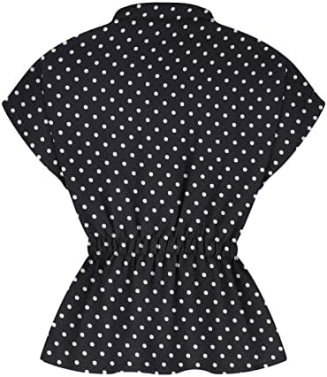 צמרות Peplum של LMSXCT לנשים לבוש קז'ואציה V צוואר אלסטי עניבה כפתור המותניים למטה חולצות פרעול