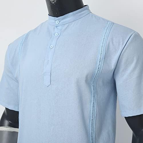 BMISEGM חולצות שמלת גברים בקיץ גברים אביב וקיץ כותנה בצבע אחיד ועם חורים ודשים וחולצות T צווארון