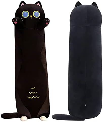 WANYIN 35.4 כרית גוף של חתול ארוך ושחור, כרית גוף, 1.7 קילוגרם משוקלל בעלי חיים ממולאים KAWAII קטיפות