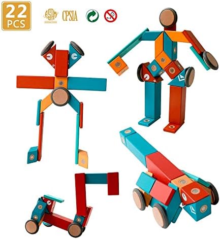 סט קוביות עץ מגנטיות מגביות, 22 חתיכות גזע יצירתיות יצירתיות מגנט צעצועים ל -3 4 בנות בנות בגיל