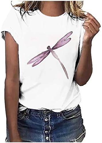 חולצת טריקו להדפסת שפירית קצרה של שרוול קצר לנשים אופנה אופנתית צוואר עגול צוואר מזדמן