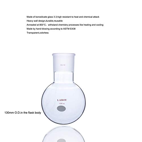 זכוכית Laboy 1000 מל צוואר יחיד עגול עגול בקבוק רותח קיר כבד עם 55/50 תגובת חימום מפרקים מקבלת כלי זכוכית של כימיה