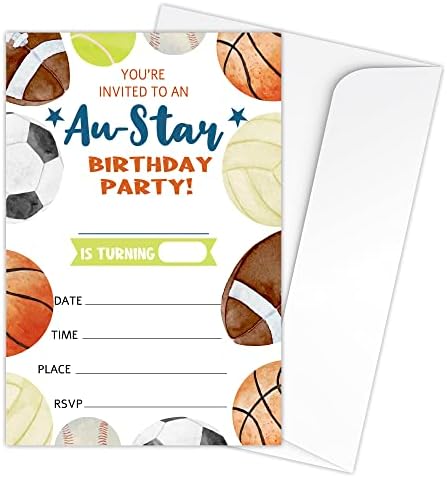 Zodvery All Star Star Cards Farmitations - ציוד למסיבות ספורט לילדים, בנים או בנות - 20 הזמנות למסיבות