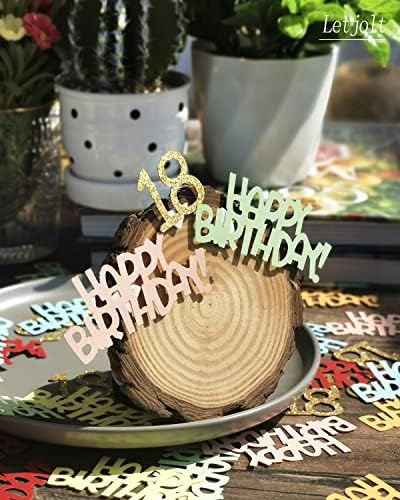 יום הולדת שמח קונפטי קישוט שולחן קישוט צבעוני קשת נצנצים גליטר מוזהב סימני מסיבת יום הולדת זהב אספקת מלאכה מפתיעה