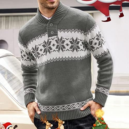 סוודרים גדולים לגברים חורף צווארון גבוה חורף שרוול ארוך סווול חולצה כפתור קפוצ'ון סוודר חג המולד סרוג