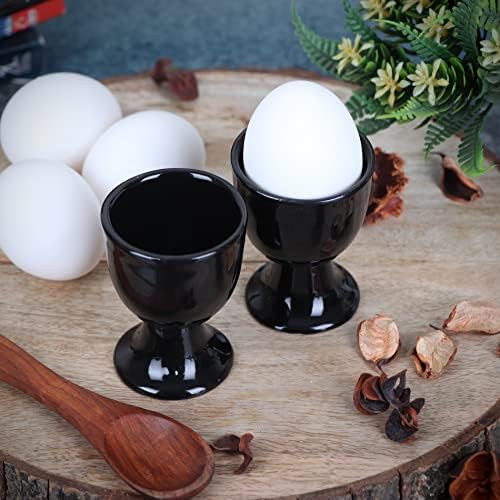 בעל ביצה רכה / סט כוס ביצת קרמיקה / מחזיק ביצת קרמיקה, שנהב ושחור 2 יחידות כל