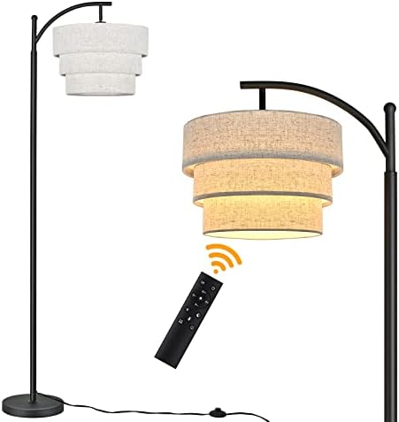 משודרג מנורת רצפה בקשת שלט רחוק ללא מדרגות ניתן לעמעום 3 טמפרטורת צבע, מנורת מוט גבוהה שחורה, מנורות
