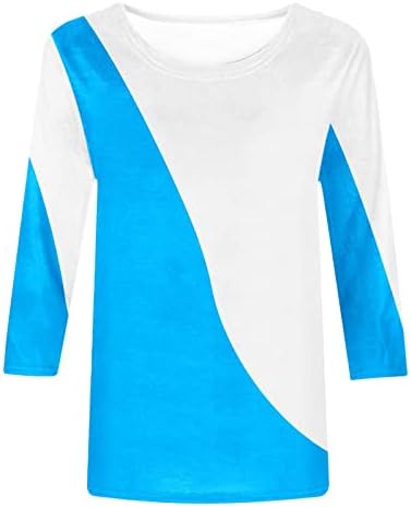 אופנה מזדמן חולצות לנשים טרנדי צבע בלוק חולצה צווארון עגול אמצע אורך 3/4 שרוולי טיז 2023 קיץ חולצות