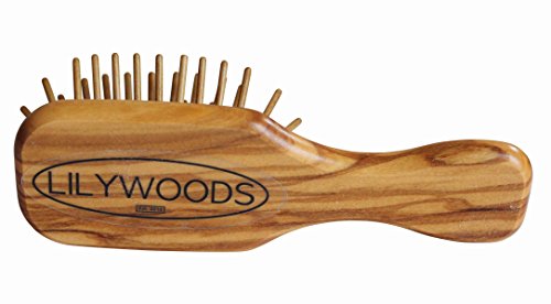Lilywoods מיני גודל נסיעות מברשת שיער מעץ - עם כרית גומי וסיכות עץ זית - מלבני