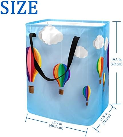 בלון אוויר חם ועיצוב ענן הדפס סל כביסה מתקפל, סלי כביסה עמידים למים 60 ליטר אחסון צעצועי כביסה