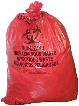 שקיות פסולת זיהומיות של מקקסון - תחתית אטומה שטוחה, 1.2 מיל - אדום, קיבולת 30 גל, 30 ב -36 אינץ ', 250 ספירת