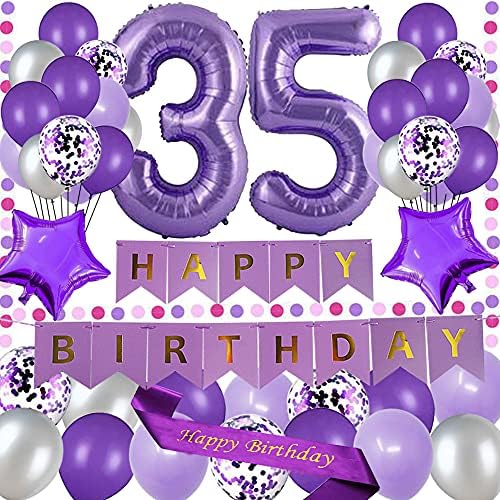יוג'יאונלי קישוטי מסיבת יום הולדת 35 סגול יום הולדת שמח באנר נייר סגול 40 אינץ 'מספר 35 יום הולדת