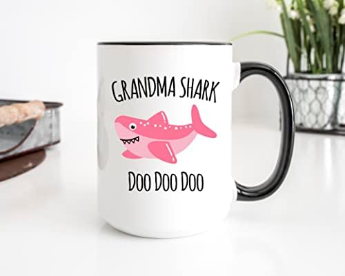 סבתא כריש ספל-סבתא ספל-סבתא דו דו גביע מן הנכדים-גראמי יום הולדת 15 עוז שני שרירי לבן עם ידית שחורה בתוך