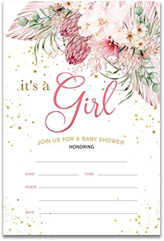 יידו ילדה פרחונית הזמנות למקלחת למקלחת לתינוקות, זה פרחי ילדה ממלאים מזמין כרטיסים 20 הזמנות ומעטפות