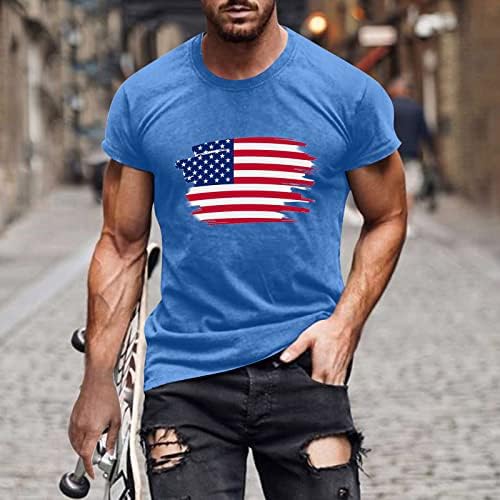 חולצת הדגל האמריקאית של הגברים השורשתיים צוות צוואר מזדמן שרוול קצר חולצות טשטוש רביעי ביולי