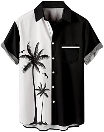 חולצה הוואי לגברים כפתור שרוול קצר מזדמן מטה חולצות בכושר רגיל צווארון דש חולצות קיץ חולצות חוף טרופיות