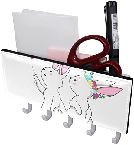 מארגן מתלה ארנב רומנטי לבן חמוד עם 5 ווים מדף מדף מטבח קיר מדף אחסון רב -פונקציונלי