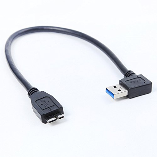 Bluwee Superspeed USB 3.0 כבל - זווית ימנית 90 מעלות סוג A זכר לחוט הכבל מיקרו -B - 1ft - שחור עגול