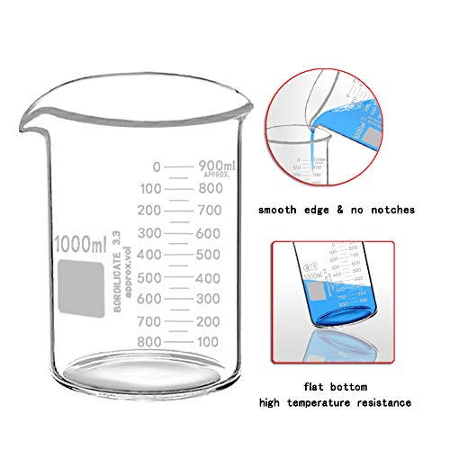 כוסות זכוכית 1000 מיליליטר בורוסיליקט בוגר מדידת כוס צורה נמוכה