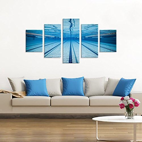 גדול 5 חתיכה בד קיר אמנות כחול מים שחייה בריכה מודרני נאטוריום ספורט חדר כושר נמתח ממוסגר בית תפאורה קיר