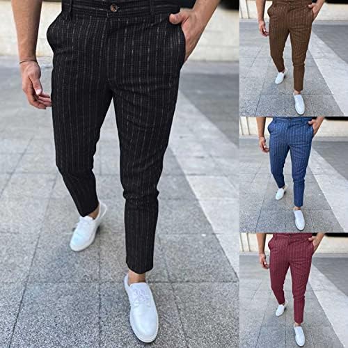 מכנסי שמלה מזדמנים גברים, 2022 משובץ אופנה מודפסים עפרון רזה עפרון רזה עם מכנסיים ארוכים עם כיס
