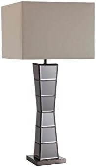 מנורת שולחן מגדל זכוכית שחורה עם בצל בד בז '