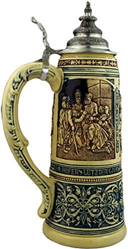 המלך בירה גרמנית שטיין 2 ליטר טנקארד, ספל בירה מהדורה מוגבלת 2020 גיבורי עממיים טירוליים, כחולים, לא צבועים במכסה