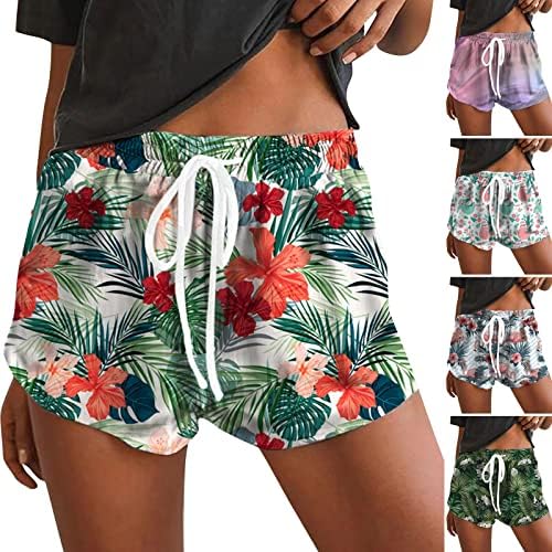 מכנסיים קצרים של חוף פירו לנשים לחופשת קיץ בוהו מודפסים מודפסים המותניים האלסטיים המותניים המהירים מהיר מכנסיים