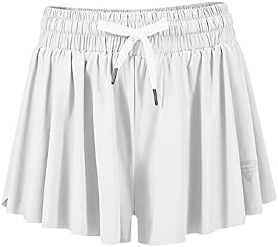 Bodoao 2-in-1 שכבה כפולה מכנסיים קצרים יוגה לנשים יבש מהיר המותניים המותניים זורמים שולי כושר מכנסיים
