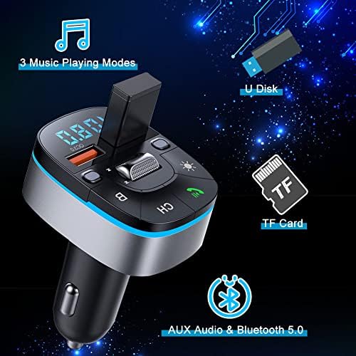 Eubswa Bluetooth 5.0 FM משדר לרכב, מתאם רכב Bluetooth אלחוטי עם מיקרופון ו- Hifi צליל mp3 נגן מוסיקה