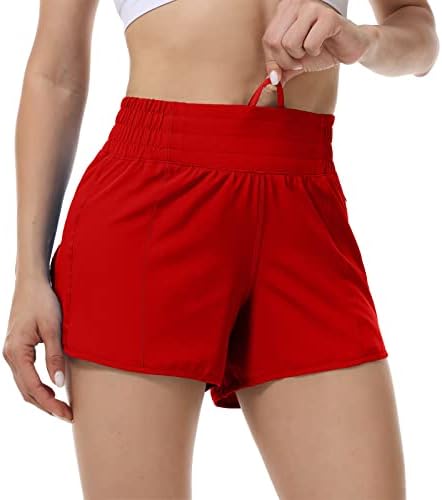 מכנסיים קצרים של Aurefin Running לנשים, מכנסיים קצרים אתלטים גבוהים עם תוחם וכיס רוכסן מכנסיים אימונים של נשים