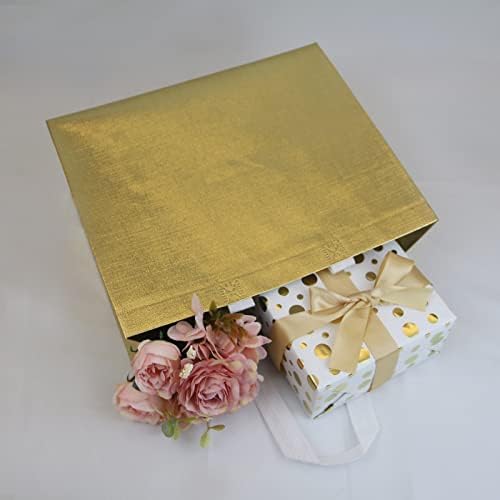 HUANN 12 PCS תיקי מתנה זהב זהב מבריקים שקיות מתנה לשימוש חוזר בשקיות מתנה לחתונה גדולות עם תיקי מתנה שאינם ארוגים