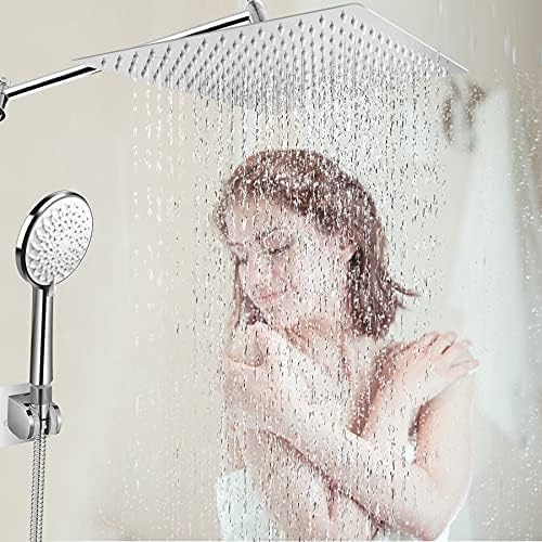 ראש מקלחת גשם עם כף יד, משולבת ראש מקלחת מרובעת, ראש מקלחת גשמים בלחץ גבוה בגודל 12 אינץ