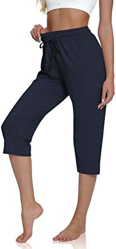 נשים של קומפי שרוך יוגה קאפרי מכנסיים אימון רופף מכנסי טרנינג רחב רגל טרקלין מכנסיים עם כיסים