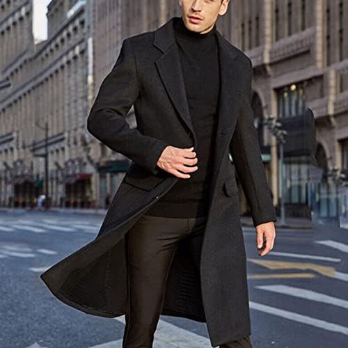 מעילי חורף גברים בסגנון בריטי בסגנון בריטי בצבע אחיד מעיל ארוך אופנתי צמר חם מעילי מעיל צמר
