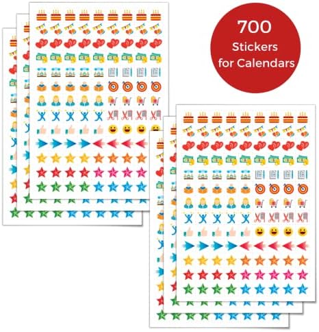 מדבקות לוח שנה של קרנברי למתכננים - 702 מדבקות מרובעות, כוללות יום הולדת, כוכבים, חצים, תשלום, תזכורות ועוד