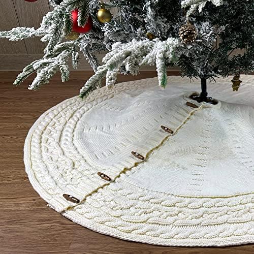 חצאית עץ חג המולד סרוגה בגודל 72 אינץ 'עגולה עם כפתורי מעץ מעץ