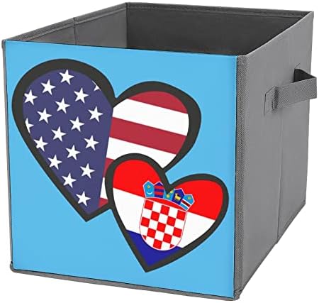 לבבות משתלבים עם דגל קרואטיה אמריקאי מתקפל באחסון בד קוביות קוביות קופסא מתקפלות עם ידיות