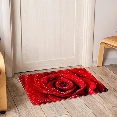 שטיח אמבטיה ללא מחצלת אמבטיה לחדר אמבטיה 16 x 24 מחצלת אמבטיה רכה סופגת מים פרח ורד אדום