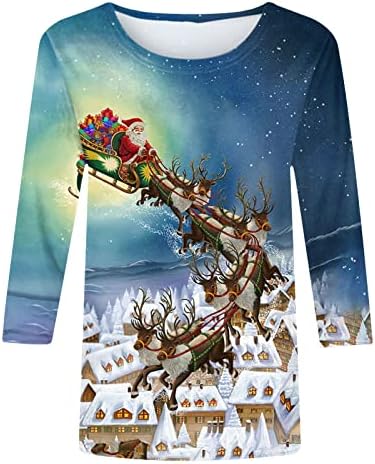 חולצת טריקו של 3/4 שרוול לנשים מכוערות סנטה קלאוס מודפסות חובבי חג המולד חולצות שרוול ארוך טוניקה טוניקה סוודר