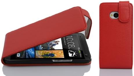 מארז Cadorabo תואם ל- HTC One M7 בממתק תפוח אדום - מארז סגנון הפוך עשוי עור דמוי דמוי מובנה -