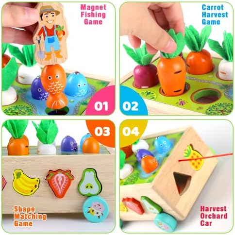 Moontoy Wooten Montessori צעצועים לבנות בנות תינוקות בנות שנה, מעצבים מיון חוות חווה בלוקים צעצועים לומדים