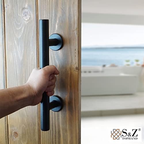 S&Z TOPHAND® 12 אינץ 'דלת אסם הזזה מטפל בחומרה שחורה, הגדרת אבקה שחורה מצופה גימור צורה עגולה