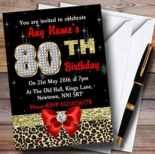 הדפסים של יהלום אדום ונמר הדפסים למסיבת יום הולדת 80 הזמנות בהתאמה אישית