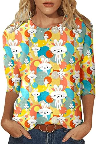 חולצת ארנב פסחא לנשים 3/4 שרוול חולצה חולצה חולצה אופנתית צוואר עגול טוניקה חולצות טי טריקו