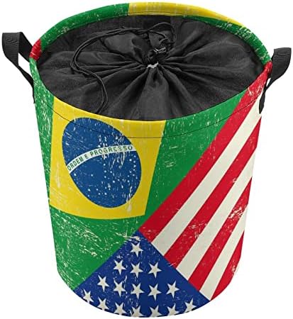 ברזיל וארה ' ב דגל סלי כביסה עם ידיות עמיד למים מתקפל שרוך עגול בגדי צידניות אחסון ארגונית
