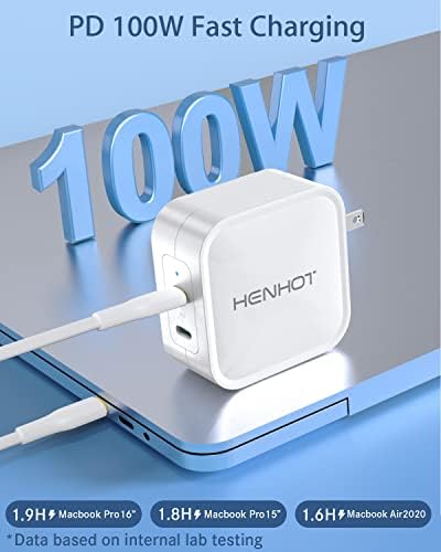 מטען Henhot USB C, 100W PD 3.0 GAN II מטען מהיר, מטען קיר מסוג C, מתאם כוח מתקפל תואם ל- MacBook,