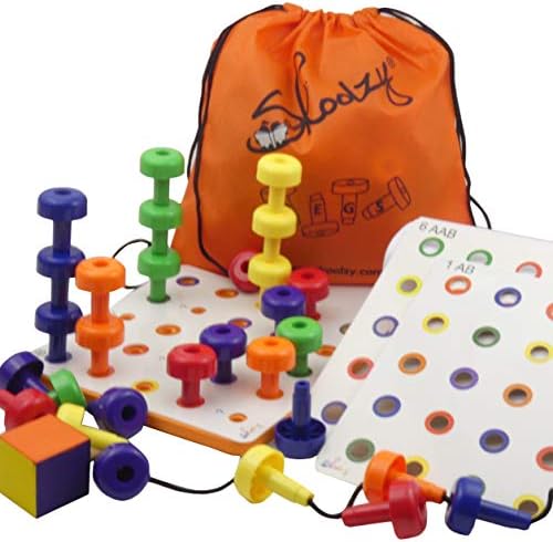 Skoolzy Play Play Set Set לוח עם יתדות 32 חלקים - לוח קצף ללמוד דפוסים מיון ספירה ורצפים עדינים לערום צעצועים